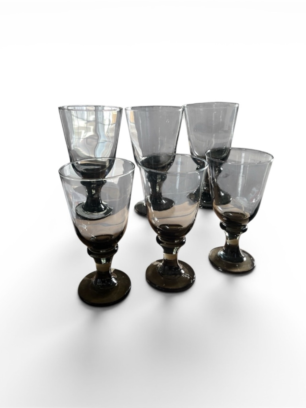 Libbey set of 6 Nova Black Smoked Water Goblets-Glasses VTG Flared MCM 7"